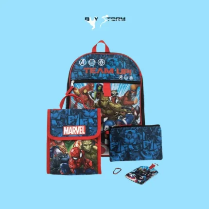 Marvel Avengers 5-Piece Backpack Set for Kids – School Bag with Lunch Box, Pencil Case & Tag