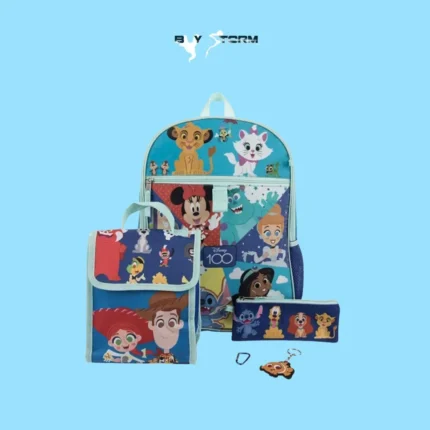 Disney 100 Kids Backpack Set – 5-Piece School Bag with Lunch Box, Pencil Case & Accessories
