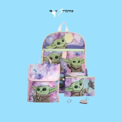 Grogu 5-Piece School Backpack Set for Kids – Baby Yoda Bag with Lunch Box & Accessories