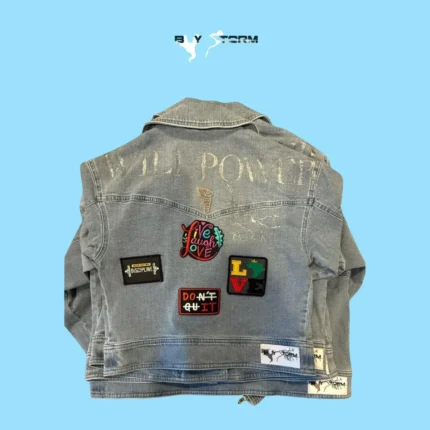 "WILL POWER" Patched Denim Jacket